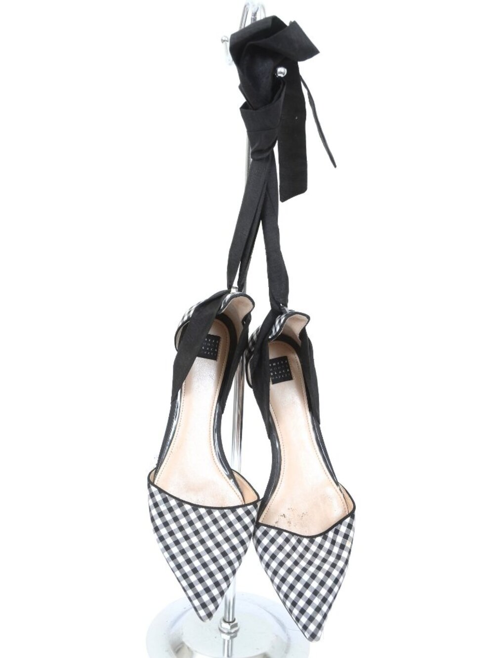 White House Black Market Women's Eliza Gingham Ankle Ribbon D'Orsay Flats 8 M